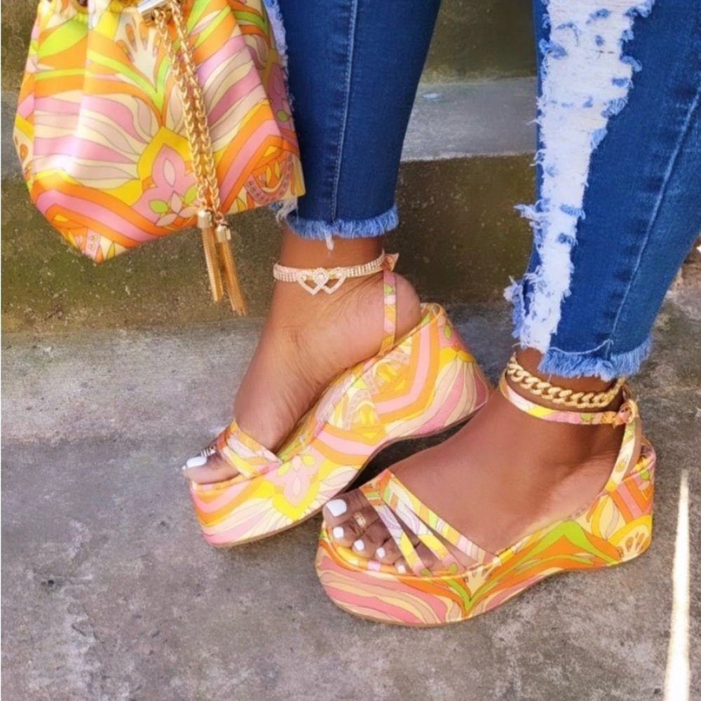 Brand New Woman’s multi colored wedge platform sandals multi sizes available